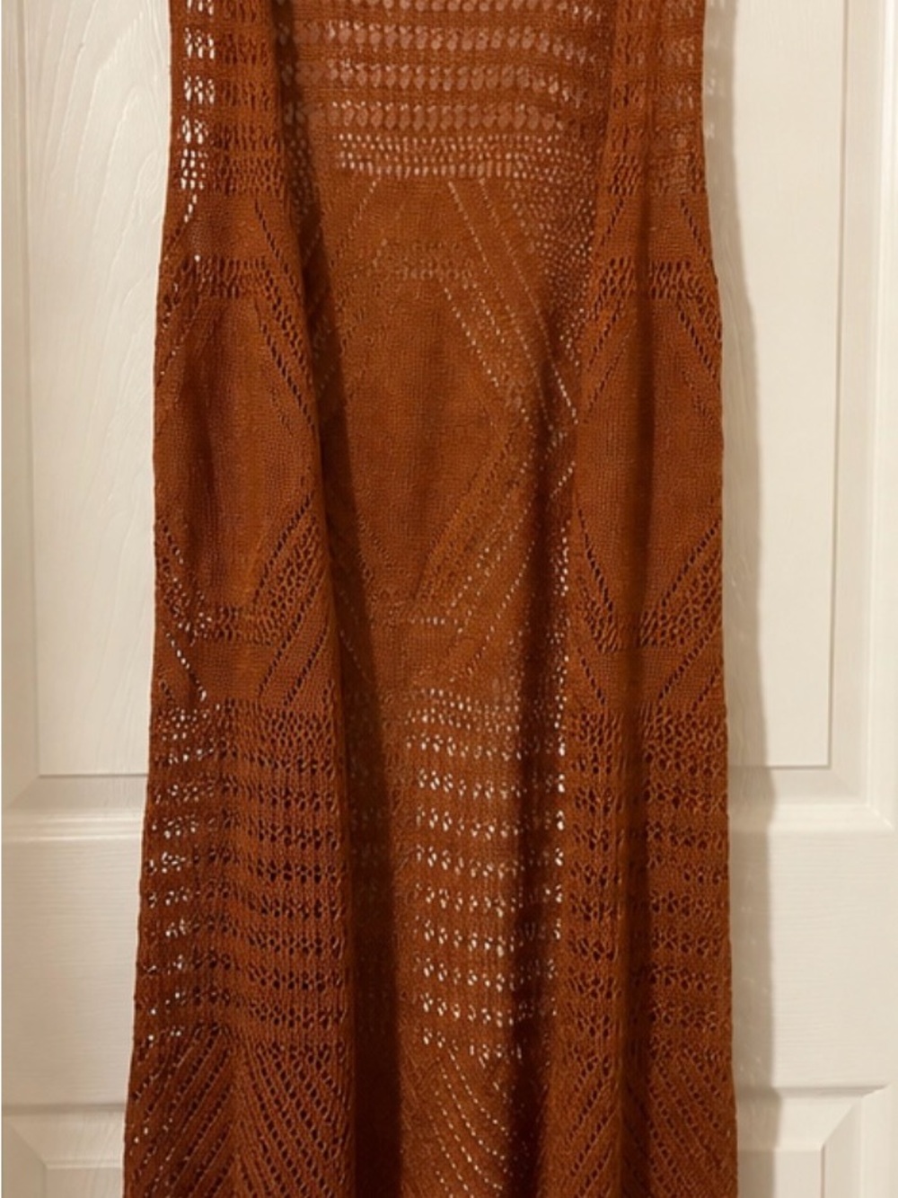Moral Fiber Crochet Long Vest - Rust